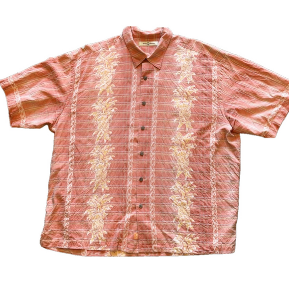 Tommy Bahama Shirt Mens XXL Large Orange Hawaiian Floral Silk Camp Shirt - Picture 1 of 7